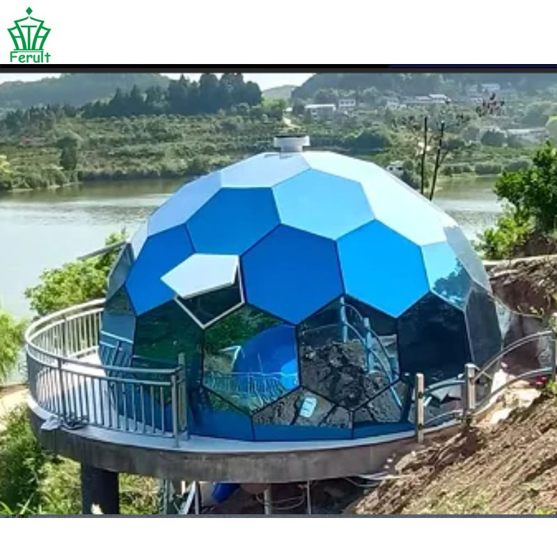 Geodesic Glamping Dome Blue Tempered Glass Luxury Glamping Accommodation Tent