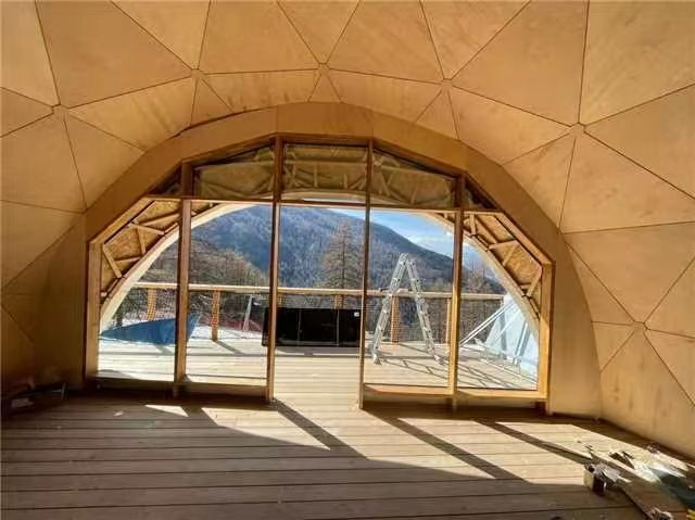 Outdoor Luxury Hotel Glass Glamping Geodesic Transparent Hybrid Dome Tent