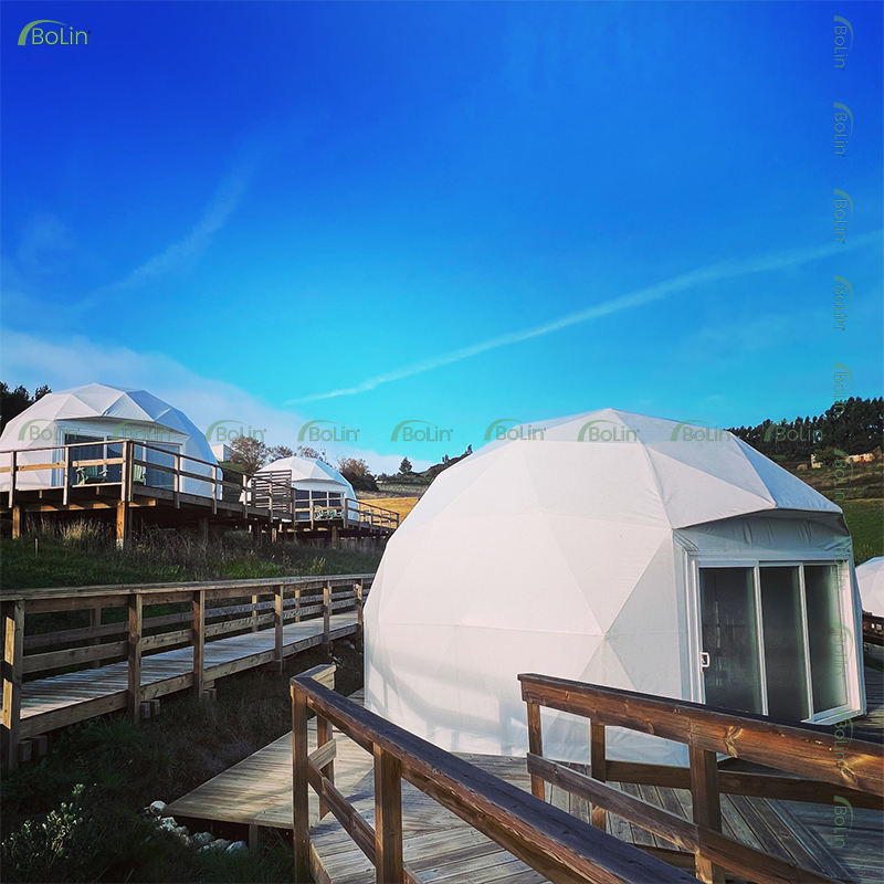 Outdoor Luxury Hotel Glass Glamping Geodesic Transparent Hybrid Dome Tent