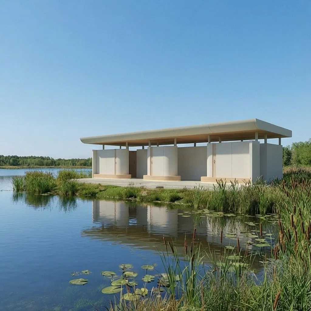 Green and Sustainable Small House Using Mobile Steel Structure Container Design, Foldable Prefabricated System for Modern Public Toilets.