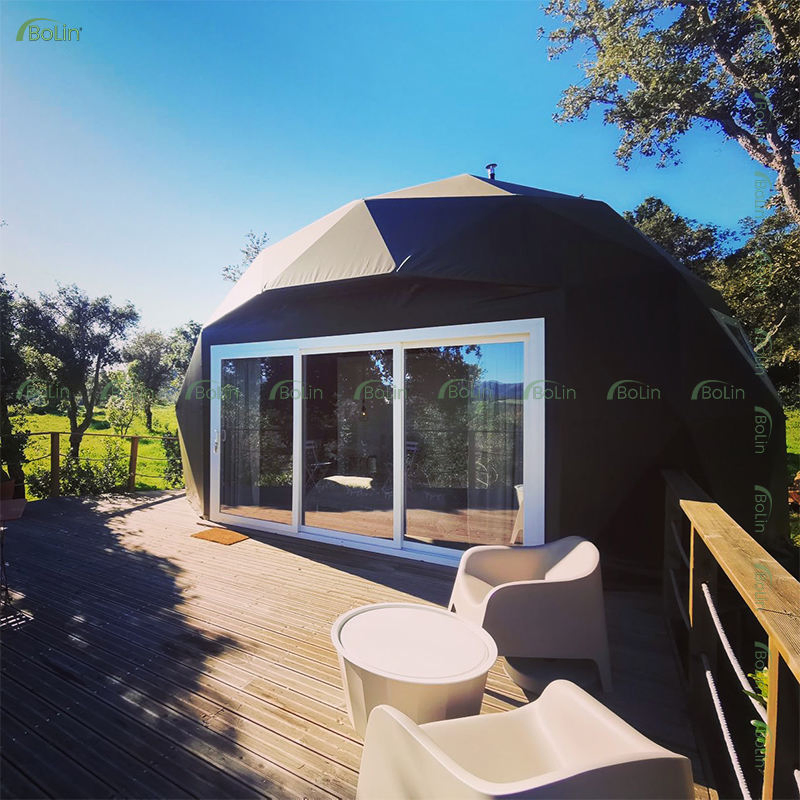 Outdoor Luxury Hotel Glass Glamping Geodesic Transparent Hybrid Dome Tent