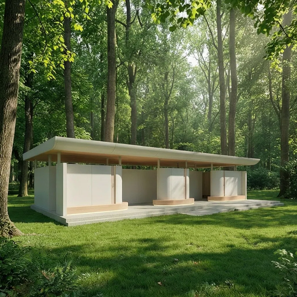 Green and Sustainable Small House Using Mobile Steel Structure Container Design, Foldable Prefabricated System for Modern Public Toilets.