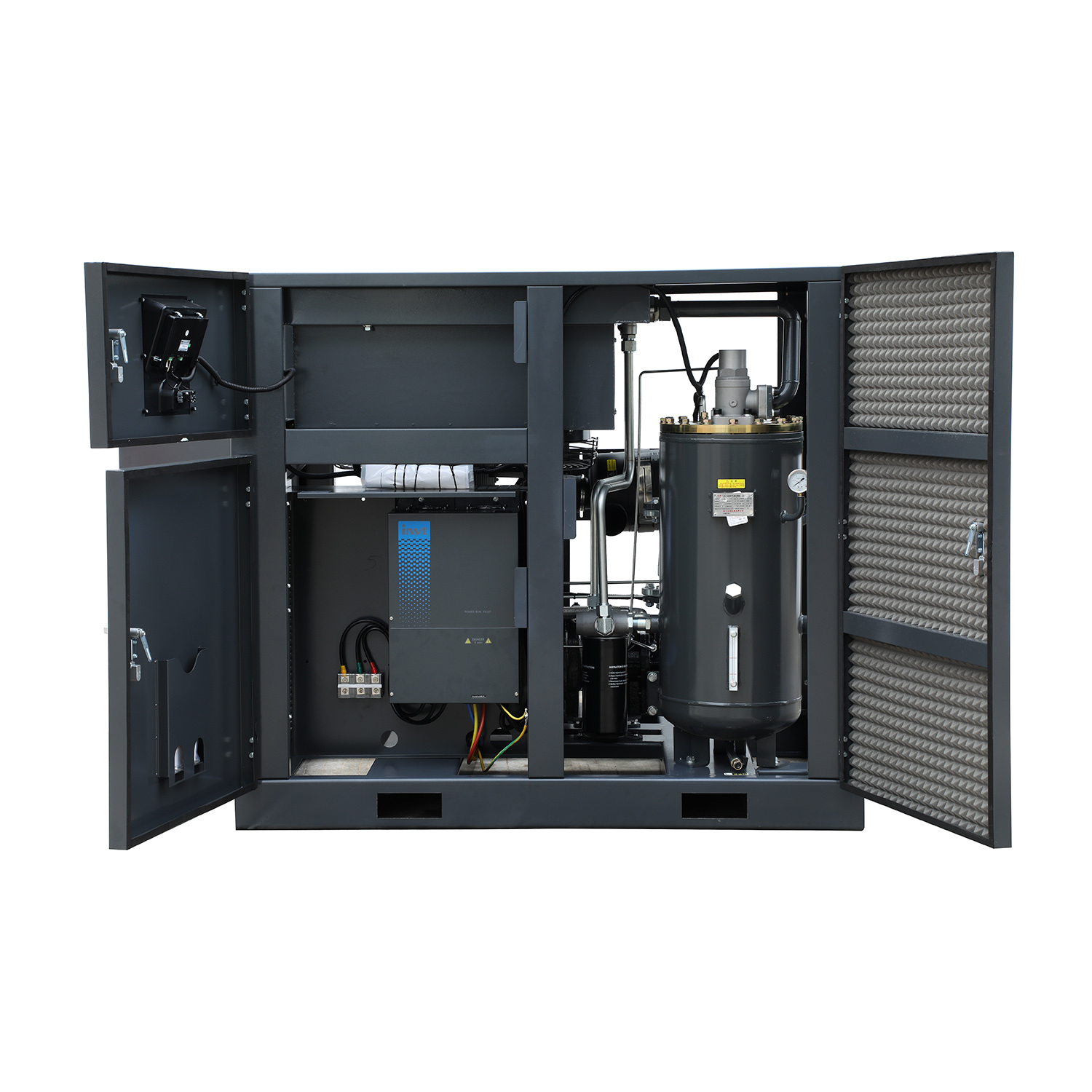 China 110kw Two Stage Pm Inverter Type Electric Drive Air Compressor 8bar Screw Air Compressor 110kw Two Stage Pm Inverter Type Electric Drive Air Compressor 8bar Screw Air Compressor  Suppliers, Factory