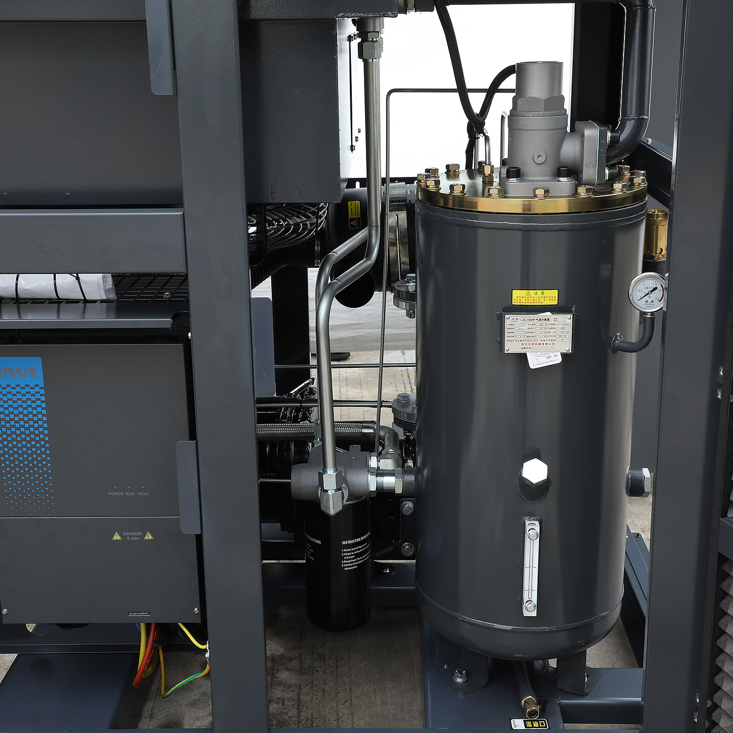 China 110kw Two Stage Pm Inverter Type Electric Drive Air Compressor 8bar Screw Air Compressor 110kw Two Stage Pm Inverter Type Electric Drive Air Compressor 8bar Screw Air Compressor  Suppliers, Factory