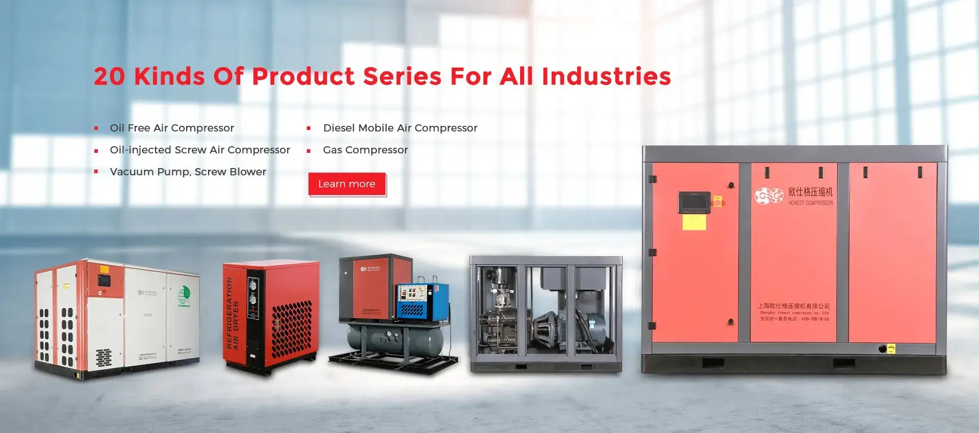 Energy-saving PM VFD and oil-free screw air compressors by Honest Compressor