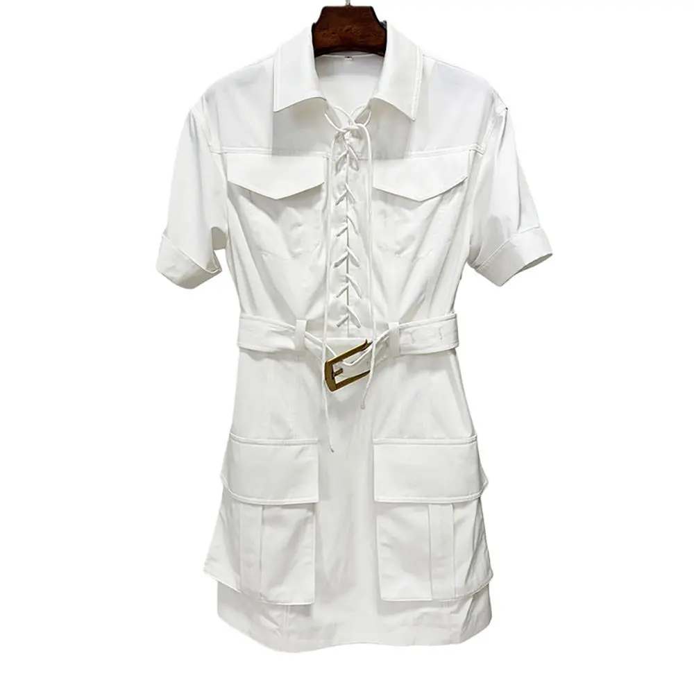 High-Quality In Stock Summer Digital Printing Cotton for Empire Waist A-Line Casual Belted Tie Short Sleeve Dress Manufacturer, Factory