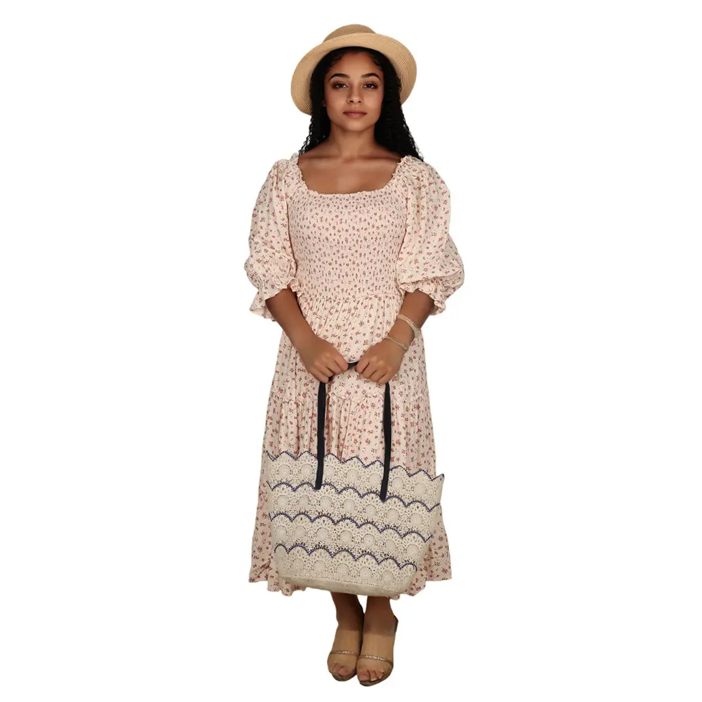 ODM Floral Printed Sweetheart Neck Puff Short Sleeve Button Front Ruched Waist Flowy Women's Summer Elegant Party Maxi Dress Supplier, Manufacturers