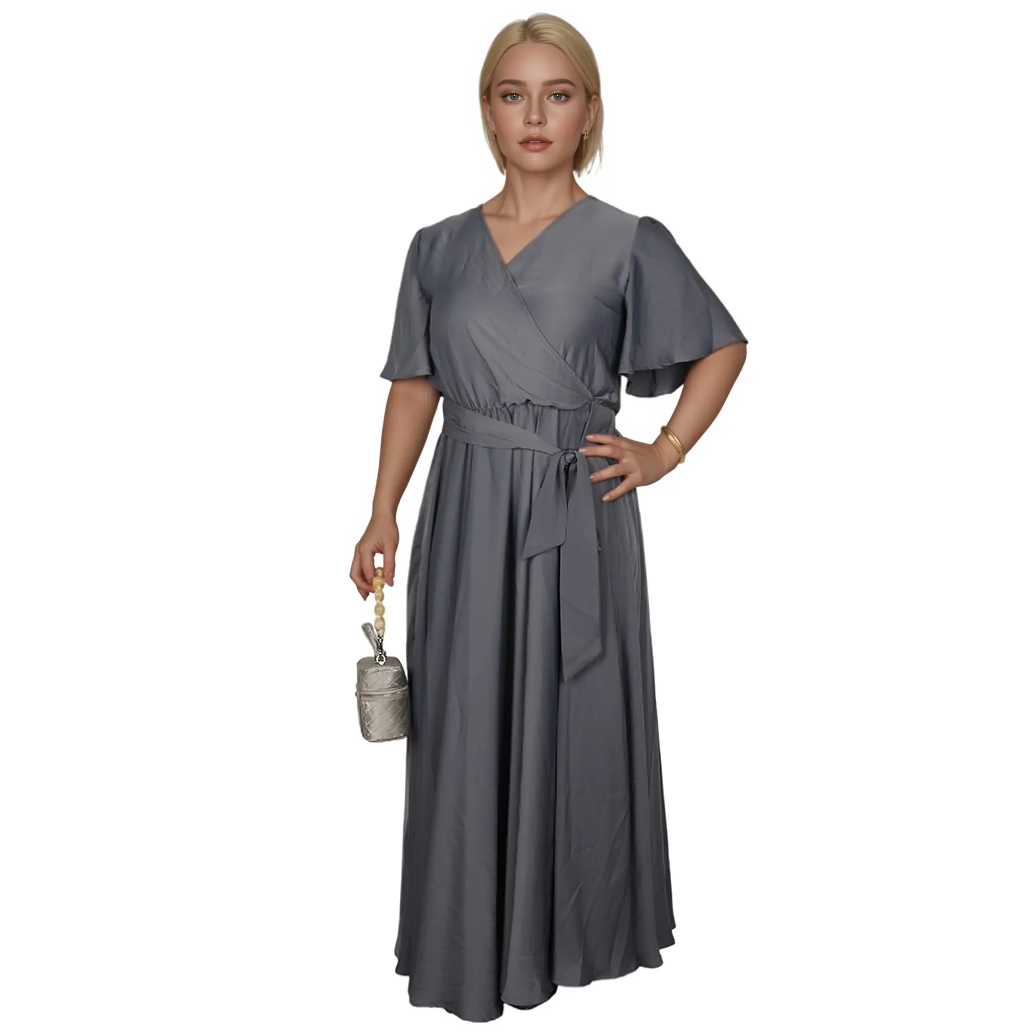 OEM Floral Digital Breathable Eco-Friendly 100% Cotton Ruffle Sleeve Short Sleeve Natural Waist Bud Classic Fit Women's Knee-Length Manufacturer, Factory