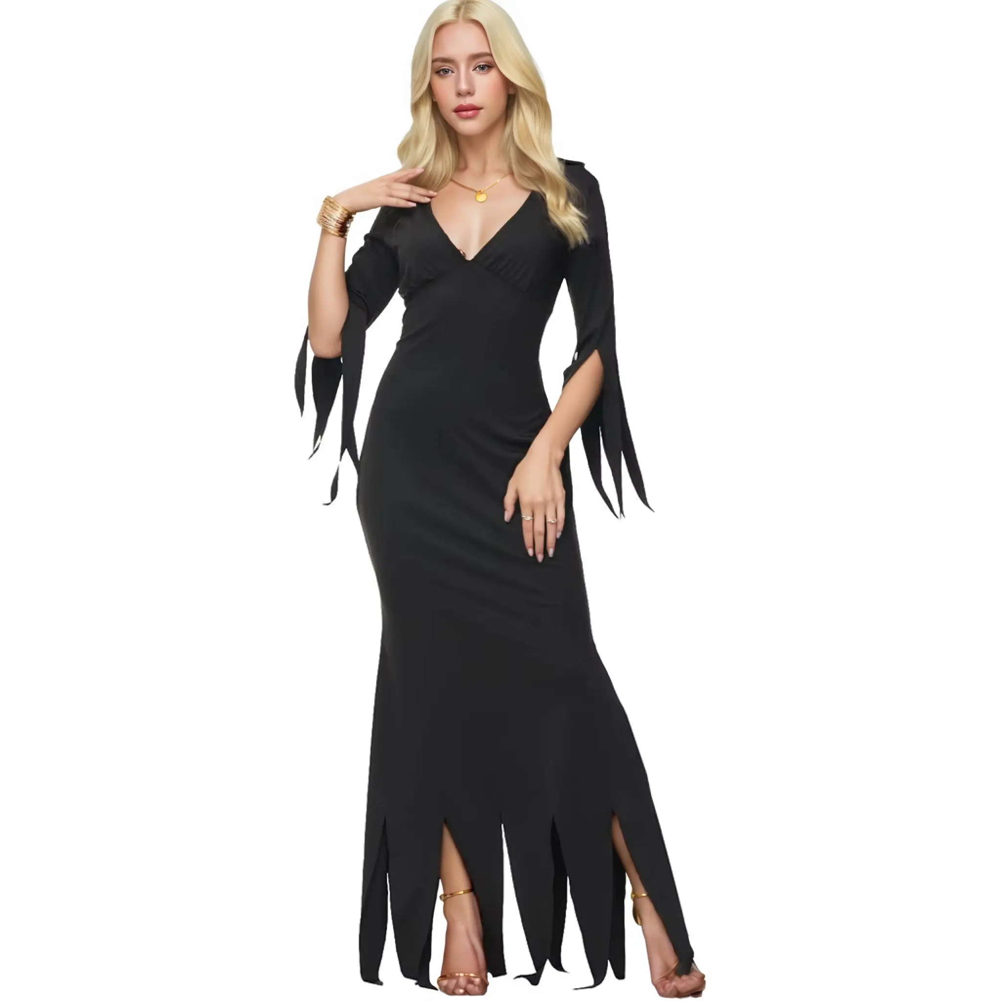 OEM Custom Women's V-Neck Bodycon Maxi Dress Adult Party Performance Costume