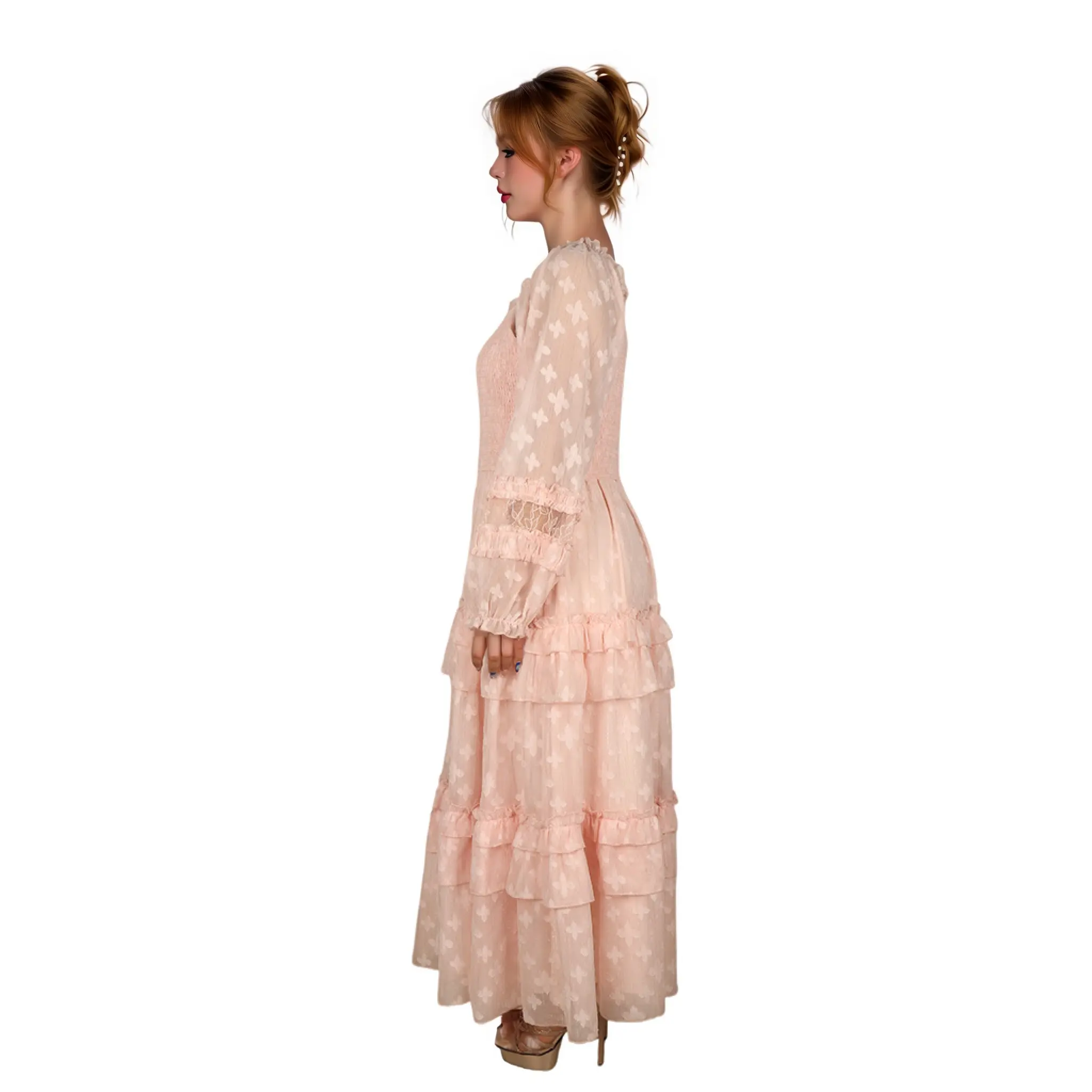 High-Quality OEM/ODM Custom Bohemian Beach Maxi Dress: Blue Floral & Summer Pink Print Suppliers, Manufacturer