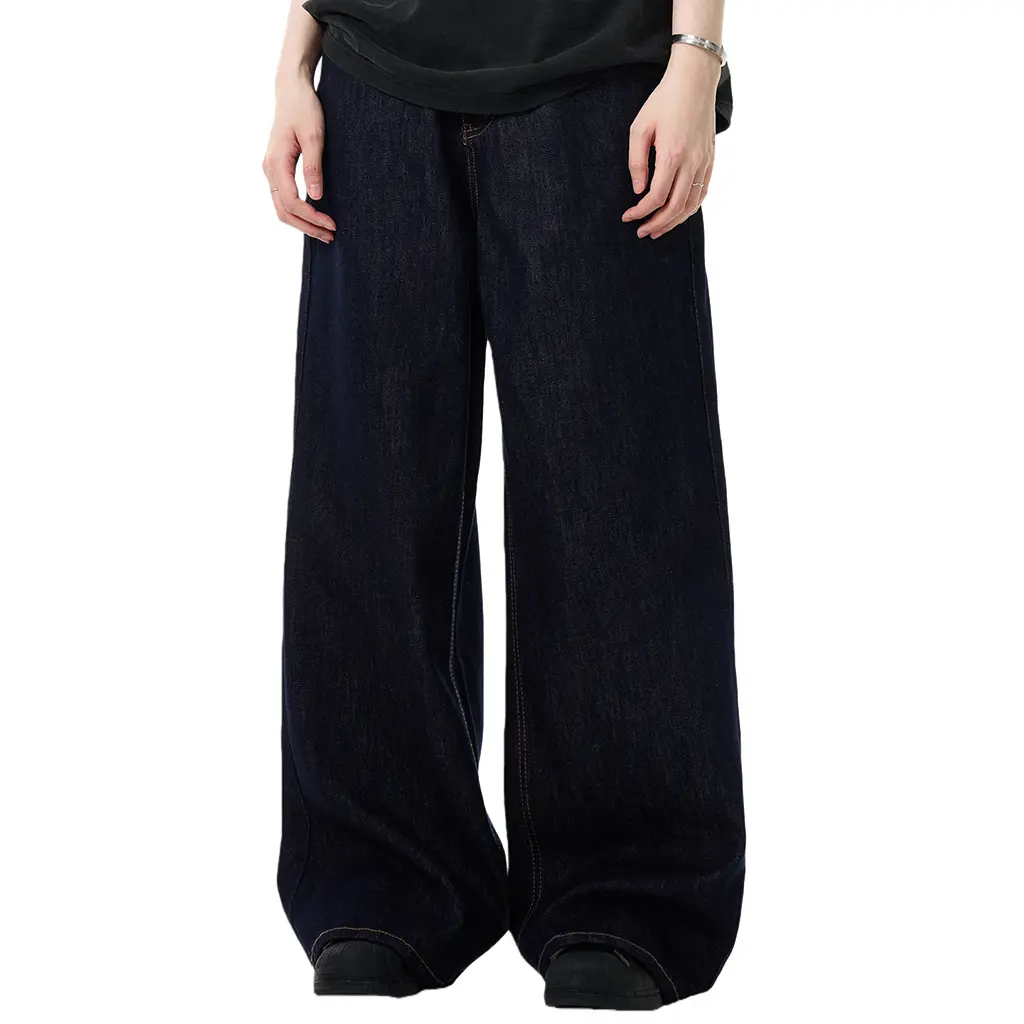 High-Quality American Style Simple Retro Blue Straight-Leg Cotton Denim Mid Waist Unisex Basic Loose Jeans Breathable Eco-Friendly Trendy Manufacturers, Factories