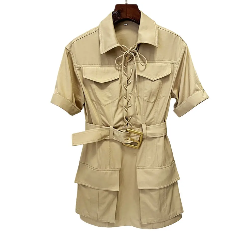 High-Quality In Stock Summer Digital Printing Cotton for Empire Waist A-Line Casual Belted Tie Short Sleeve Dress Manufacturer, Factory