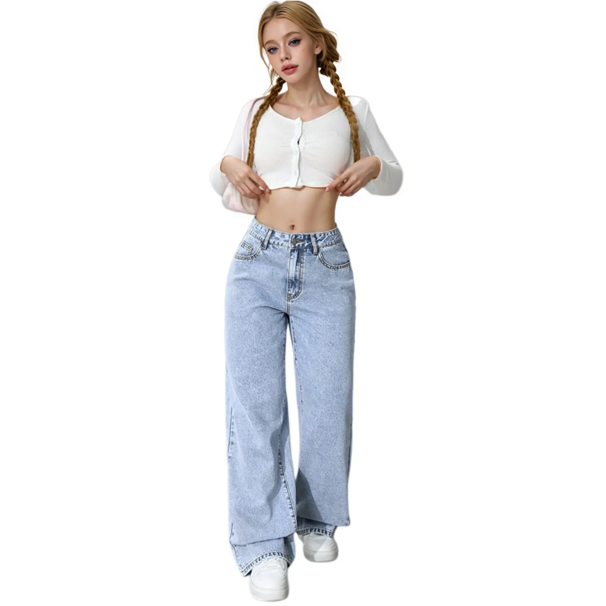 High-Quality Women's High-Waisted Straight Leg Vintage Track Pants Breathable Solid Pattern Washed Polyester/Cotton for Summer Winter Autumn Manufacturers, Factory