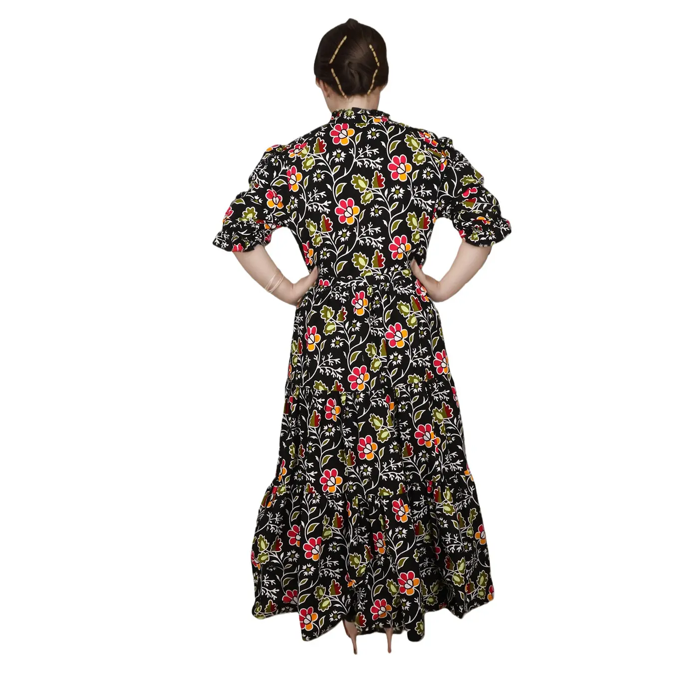 ODM Manufacturer Custom Ladies Fashion Dress New Style Short Sleeves Floral Pattern Casual Maxi Chiffon Fabric Autumn Season Natural Suppliers, Factory