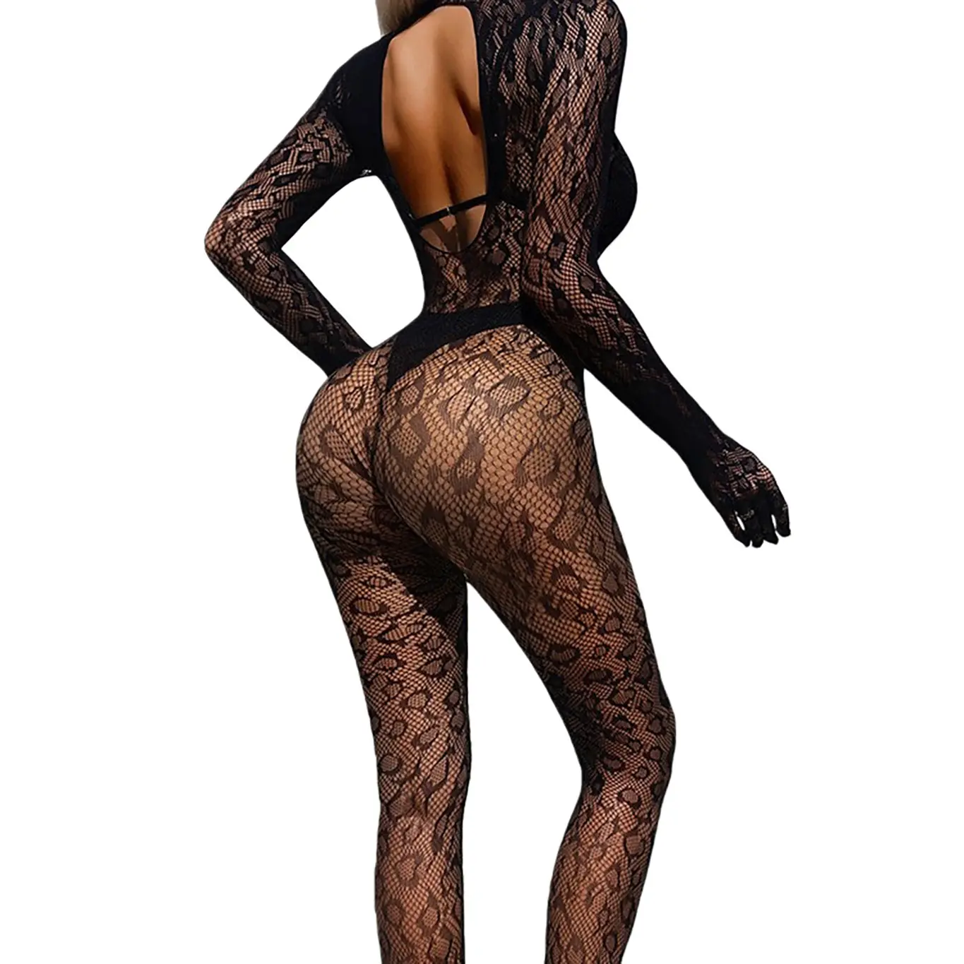 High-Quality Sexy Long-Sleeve One-Piece Bodysuit with Pantyhose Mesh Fabric Closed Crotch & Sheer Design Supplier, Manufacturers