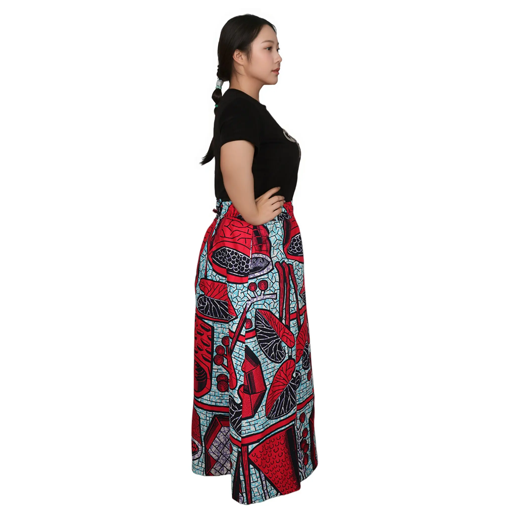 ODM Brand Summer Casual Pleated Floor-Length Natural Waist 100% Cotton Quality Skirts Womens Fashion European Cartoon Print Supplier, Factories
