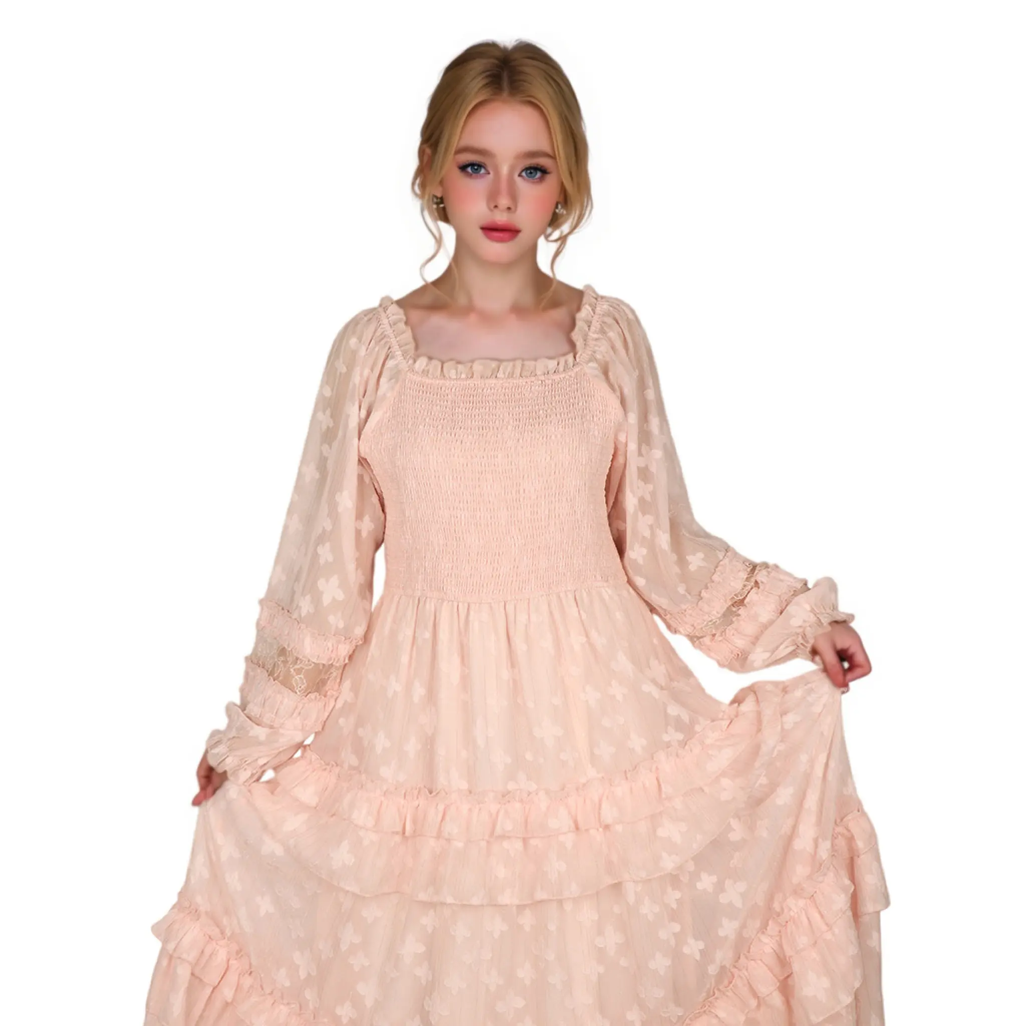High-Quality OEM/ODM Custom Bohemian Beach Maxi Dress: Blue Floral & Summer Pink Print Suppliers, Manufacturer