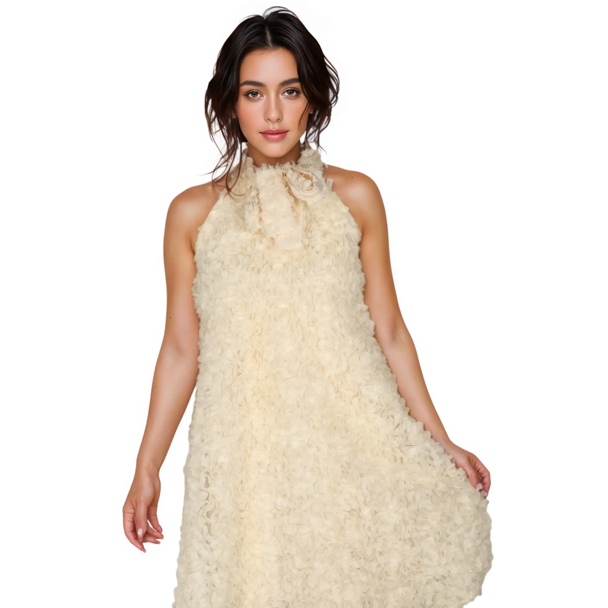 High-Quality Customized Feather-Texture Halter Mini Dress: Elegant Statement for Special Occasions Manufacturer, Factory