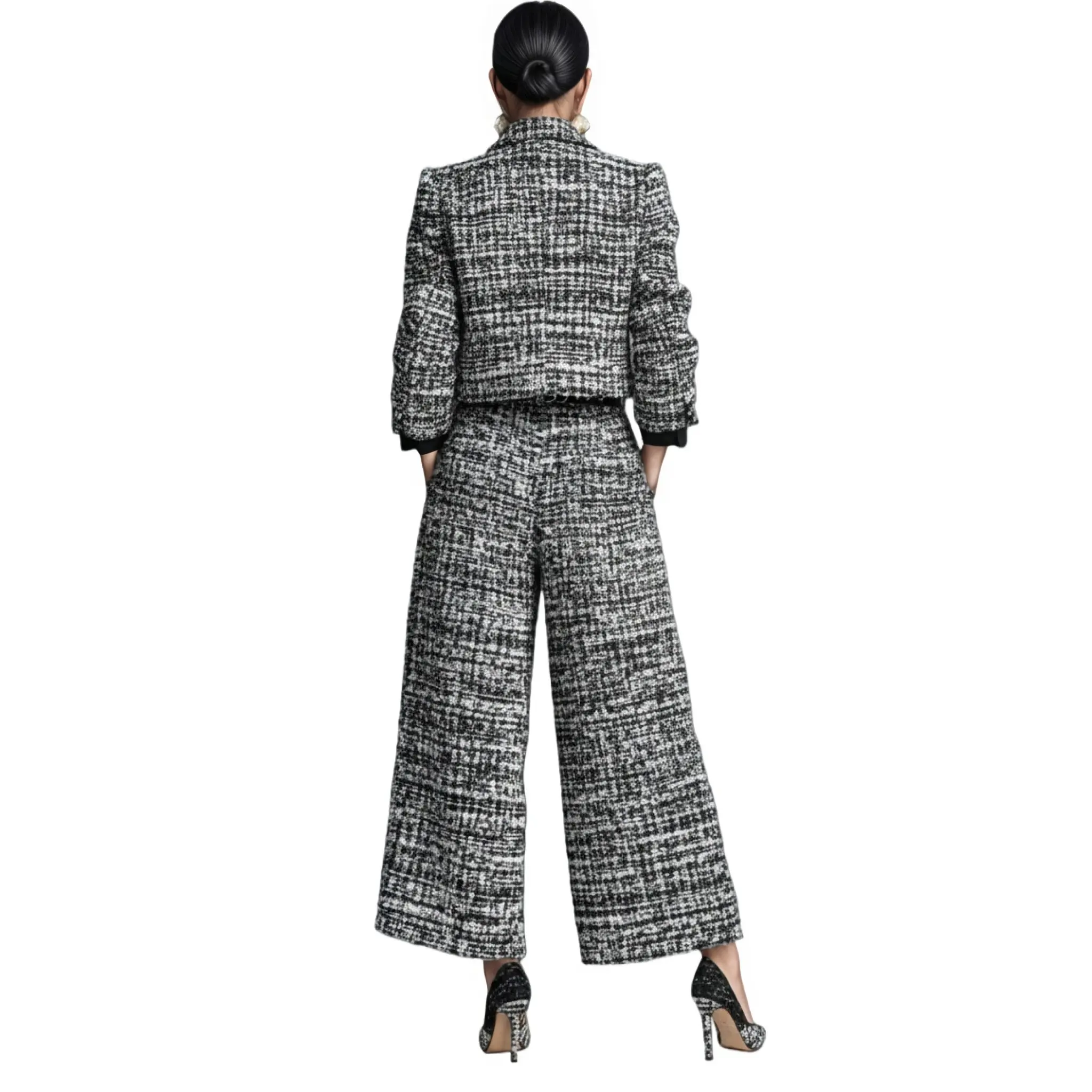 High-Quality 2025 Cross-Border European and American New Style Lapel Slim Fit Women's Clothing European and American Style Long Sleeve Short Jacket with Wide-Leg Pants Set Suppliers, Manufacturer
