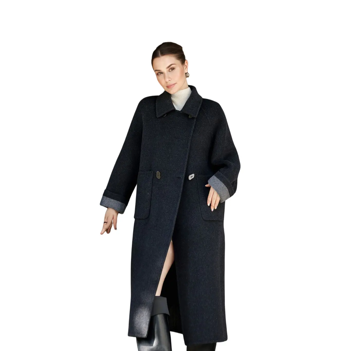 ODM Textured Drop Shoulder Sleeve Small Button Embellished Women's Overcoat With Slouchy Bag 100% Wool Coat Manufacturers, Manufacturer