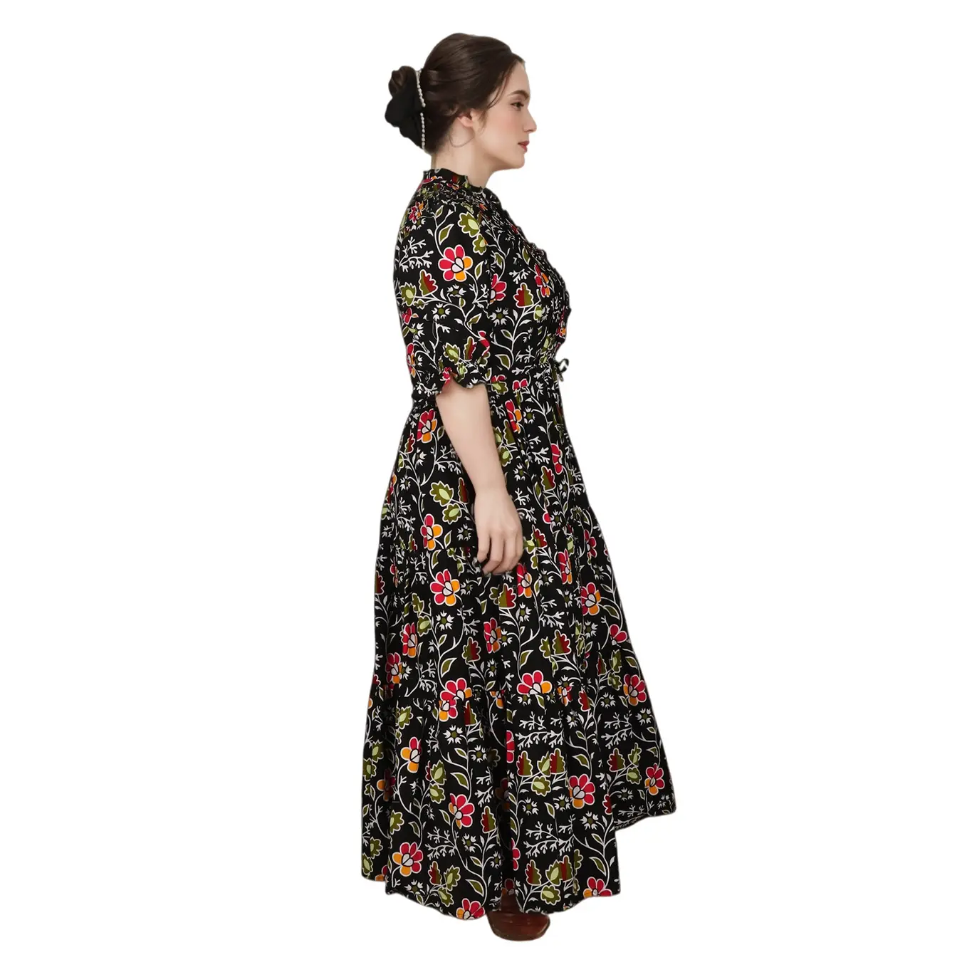 ODM Manufacturer Custom Ladies Fashion Dress New Style Short Sleeves Floral Pattern Casual Maxi Chiffon Fabric Autumn Season Natural Suppliers, Factory