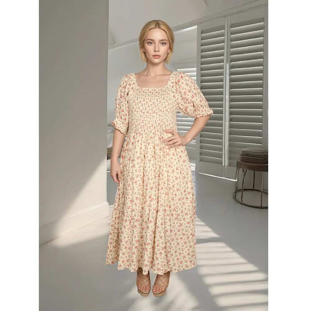 OEM Premium French Floral Short Sleeve Dress - Customizable Fit & Design Suppliers, Factory