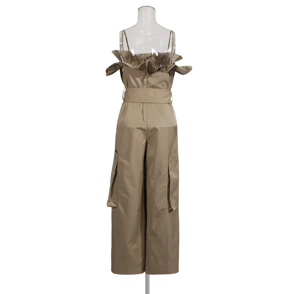 High-Quality Khaki belted waist-cinching sleeveless jumpsuit with cargo pockets, new winter 2025 style, high-end women's trousers Suppliers, Manufacturer