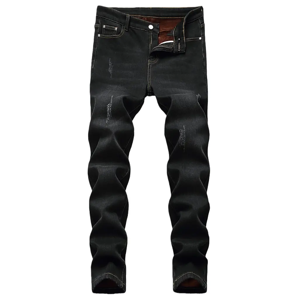 ODM 2026 New Stock Men's Solid Mid Straight Elastic Jeans Distressed Denim Woven Casual Winter Washed Manufacturers, Factory