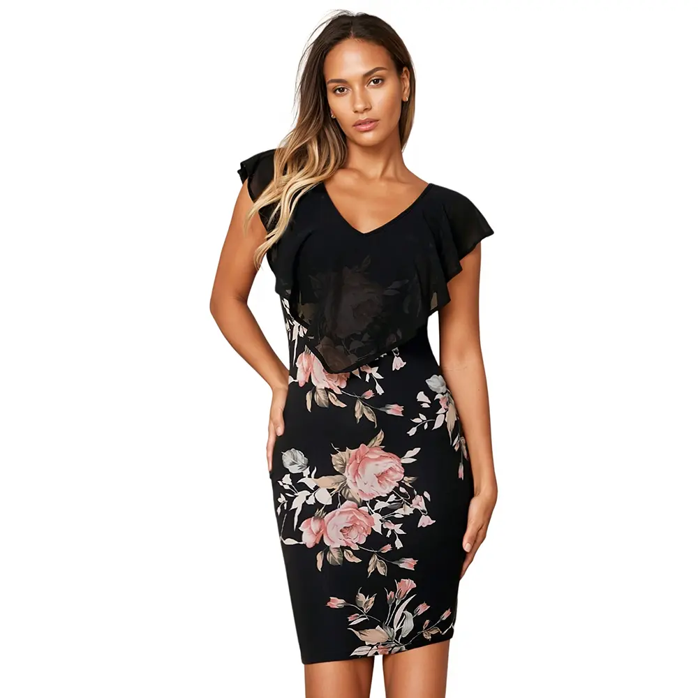 High-Quality New 2026 High-Quality European and American V-Neck Printed Slim-Fit Elegant Dress Factories, Factory