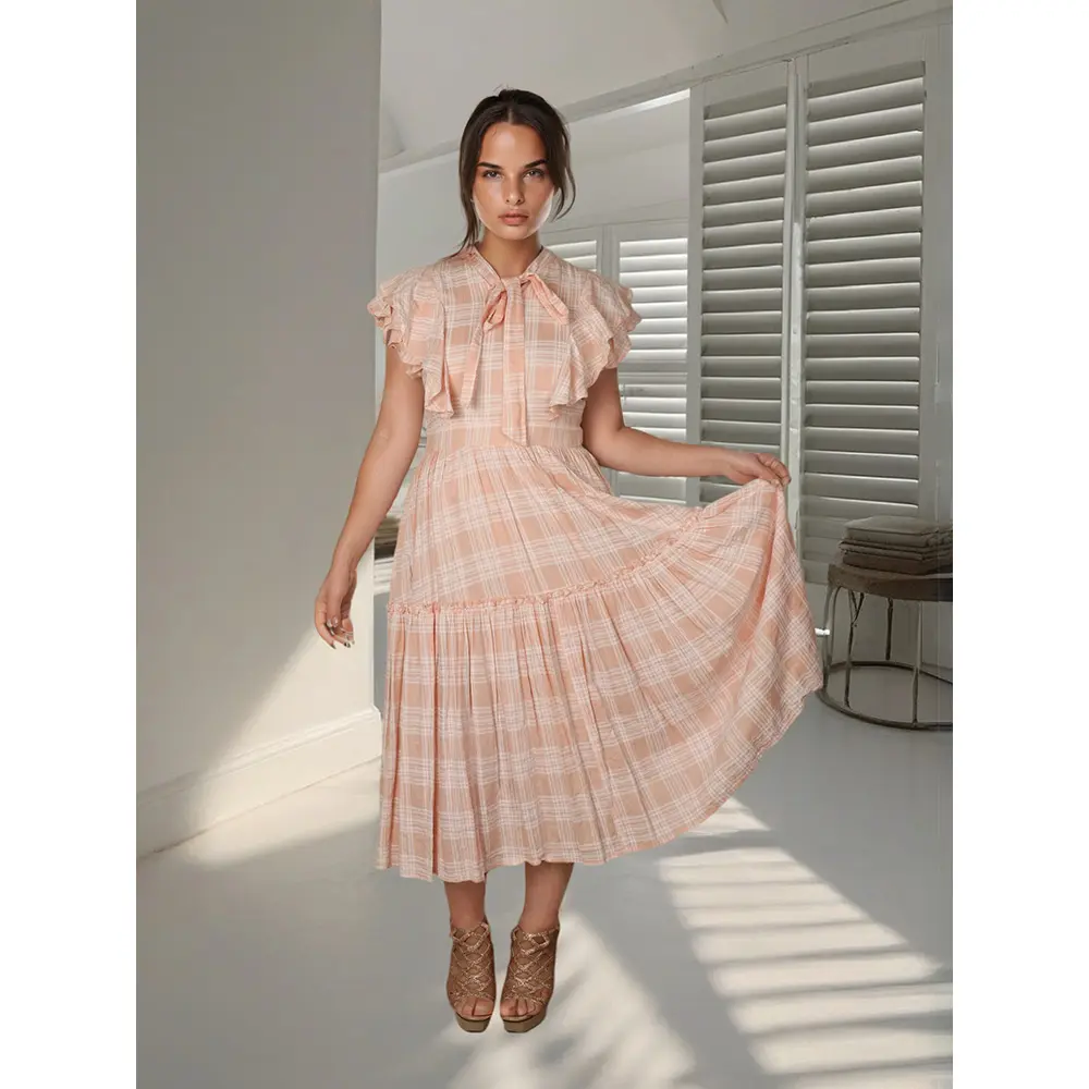 High-Quality Elegant Custom Petal Sleeve Maxi Dress: Personalized Summer Sophistication Manufacturers, Factory