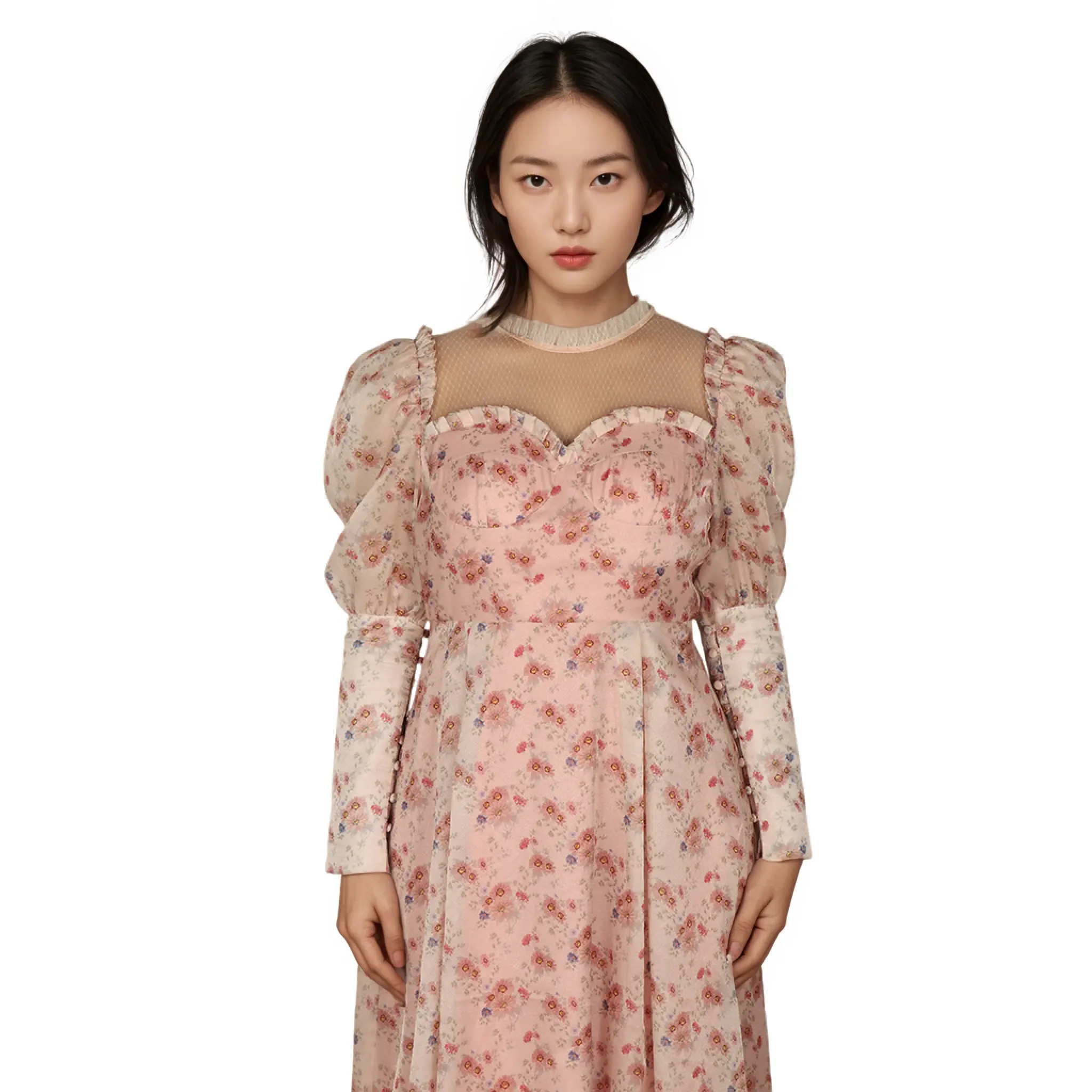 ODM European and American New Foreign Trade Floral Fairy Intellectual Style Waist-Tight Square Collar Lace up Long Dress Supplier, Factories