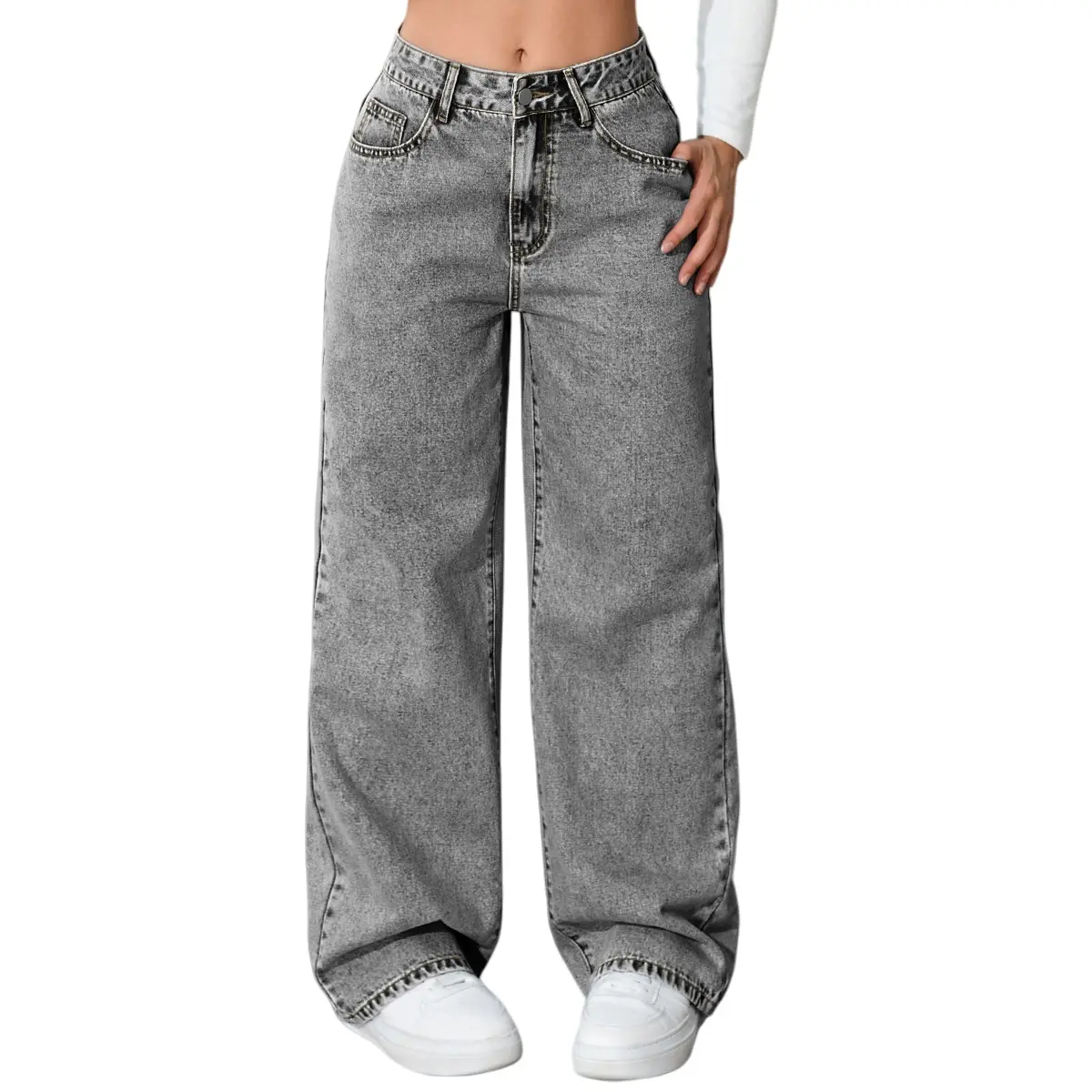High-Quality Women's High-Waisted Straight Leg Vintage Track Pants Breathable Solid Pattern Washed Polyester/Cotton for Summer Winter Autumn Manufacturers, Factory
