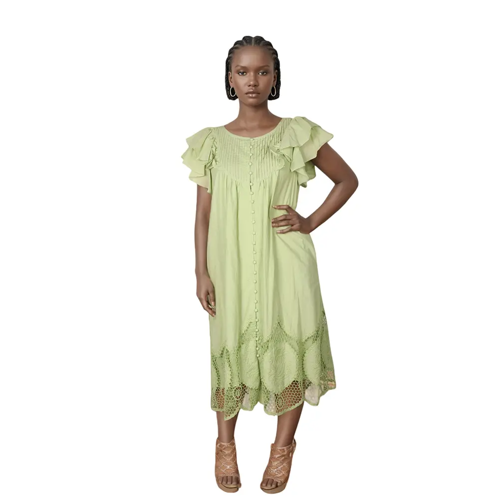 High-Quality Custom V-Neck Flounce Sleeve Short Dress | Women's Dress Suppliers, Manufacturers