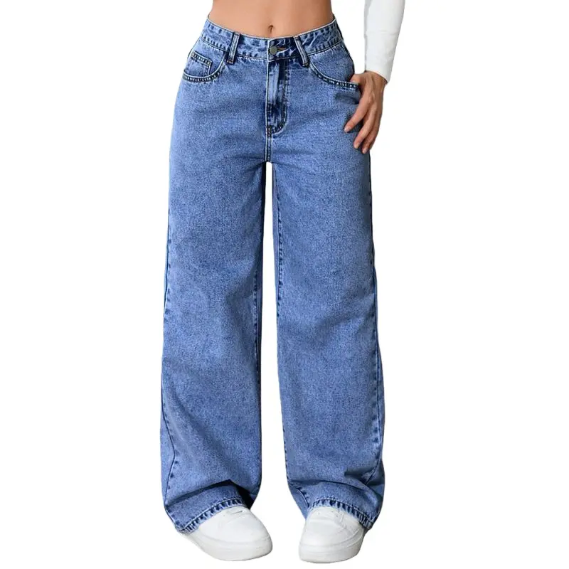 High-Quality Women's High-Waisted Straight Leg Vintage Track Pants Breathable Solid Pattern Washed Polyester/Cotton for Summer Winter Autumn Manufacturers, Factory