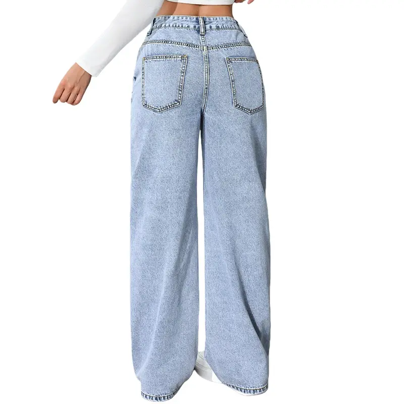 High-Quality Women's High-Waisted Straight Leg Vintage Track Pants Breathable Solid Pattern Washed Polyester/Cotton for Summer Winter Autumn Manufacturers, Factory