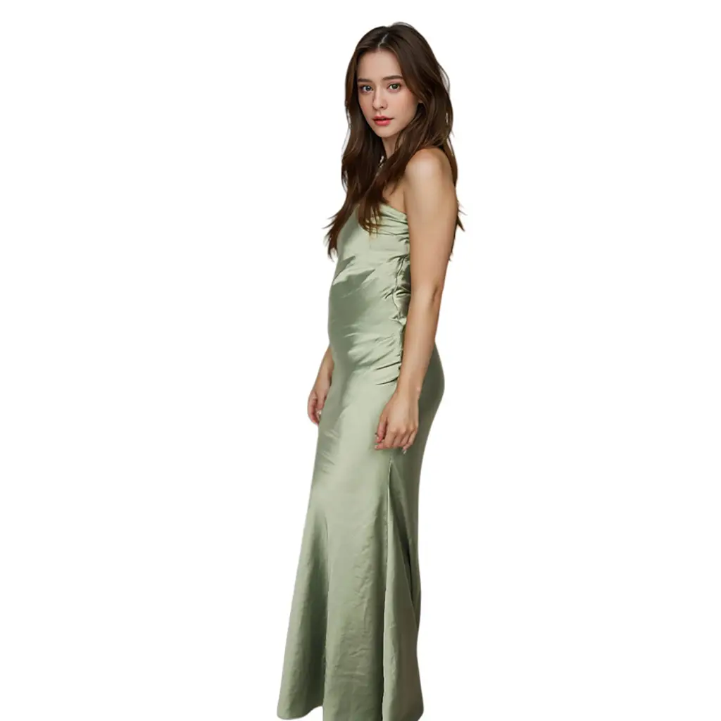 OEM Elegant Sleeveless One-Shoulder Satin Gown: Light Green Crystallized Corset Evening Dress Supplier, Factories
