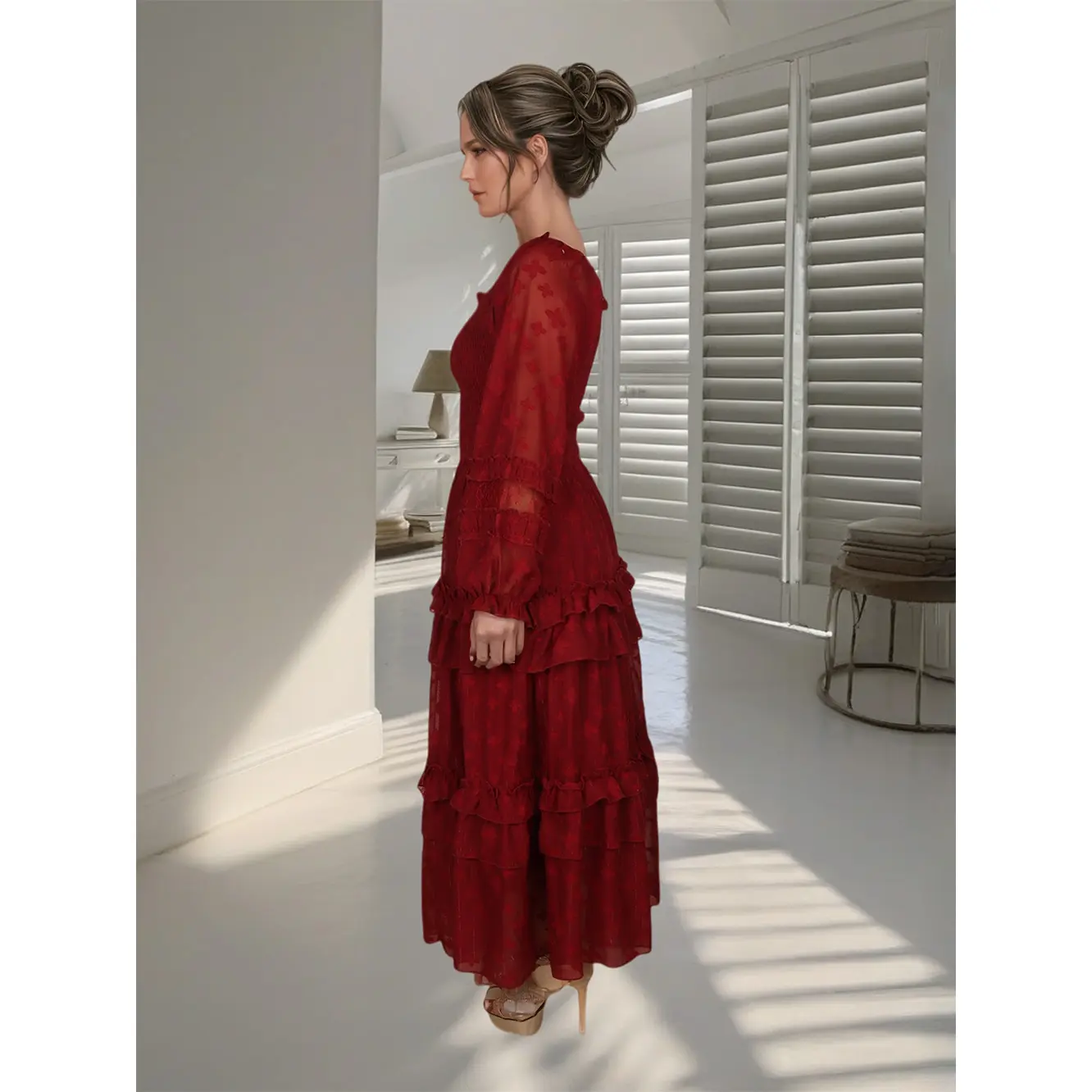 OEM Custom Square Neck Long-Sleeve Dress: Timeless Elegance for Discerning Women Manufacturers, Factory