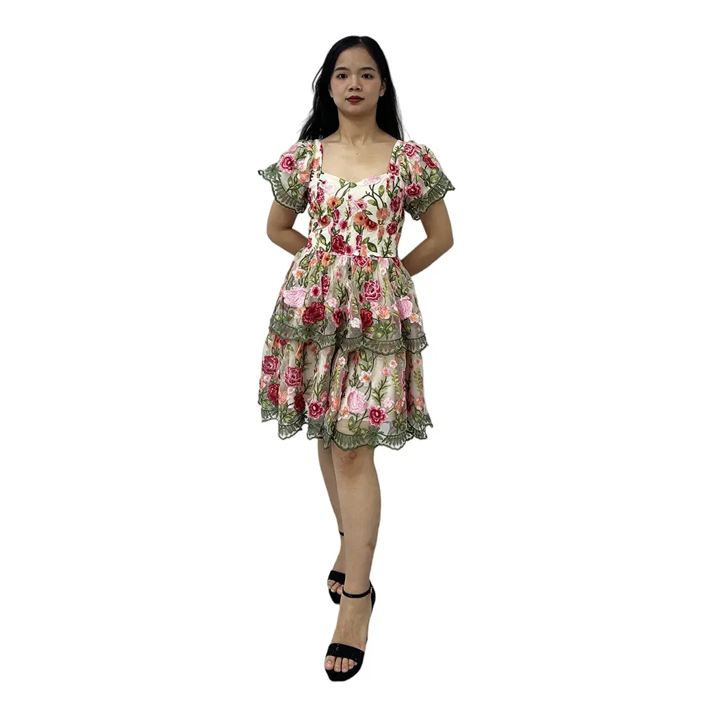 High-Quality Casual Square Collar Neck Breathable Washable Spandex Lining Knee-Length A-Line Rayon Eco-Friendly Women'S Dress Supplier, Manufacturers
