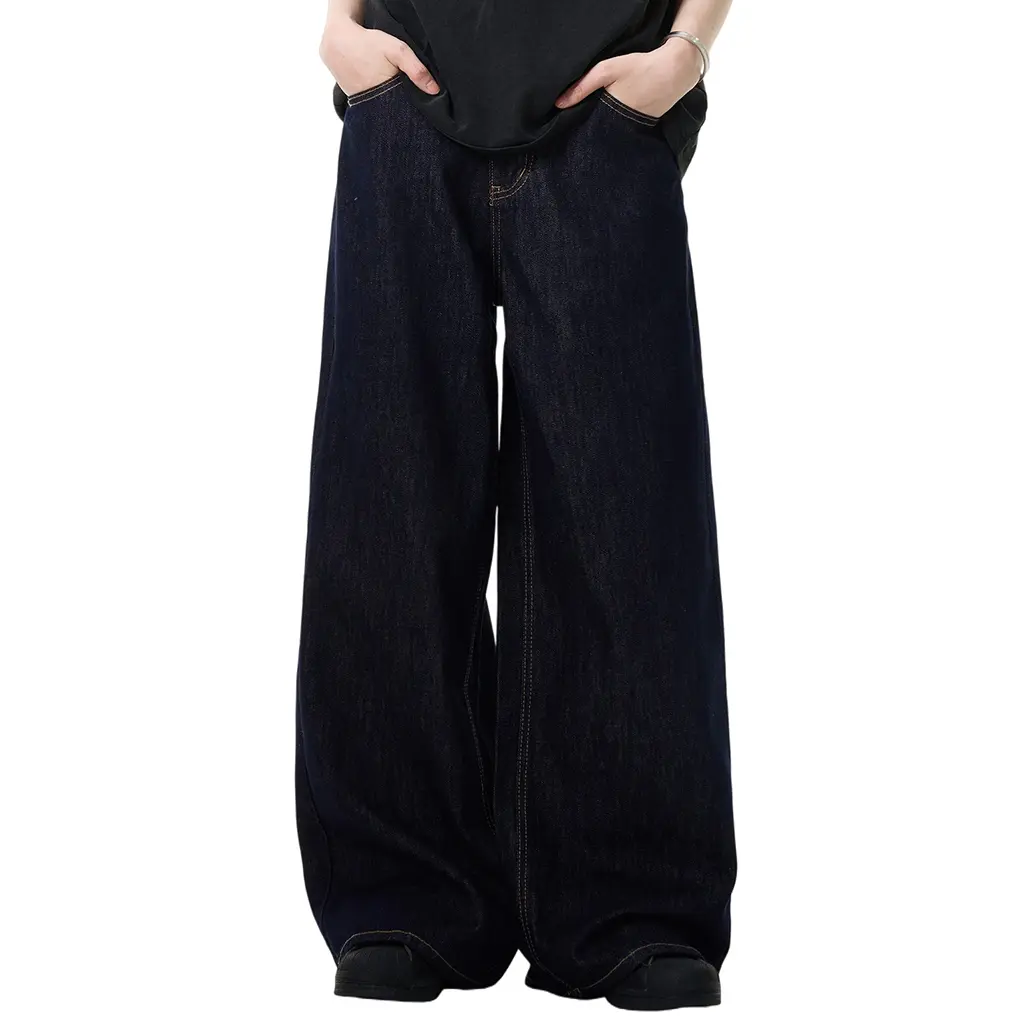 High-Quality American Style Simple Retro Blue Straight-Leg Cotton Denim Mid Waist Unisex Basic Loose Jeans Breathable Eco-Friendly Trendy Manufacturers, Factories