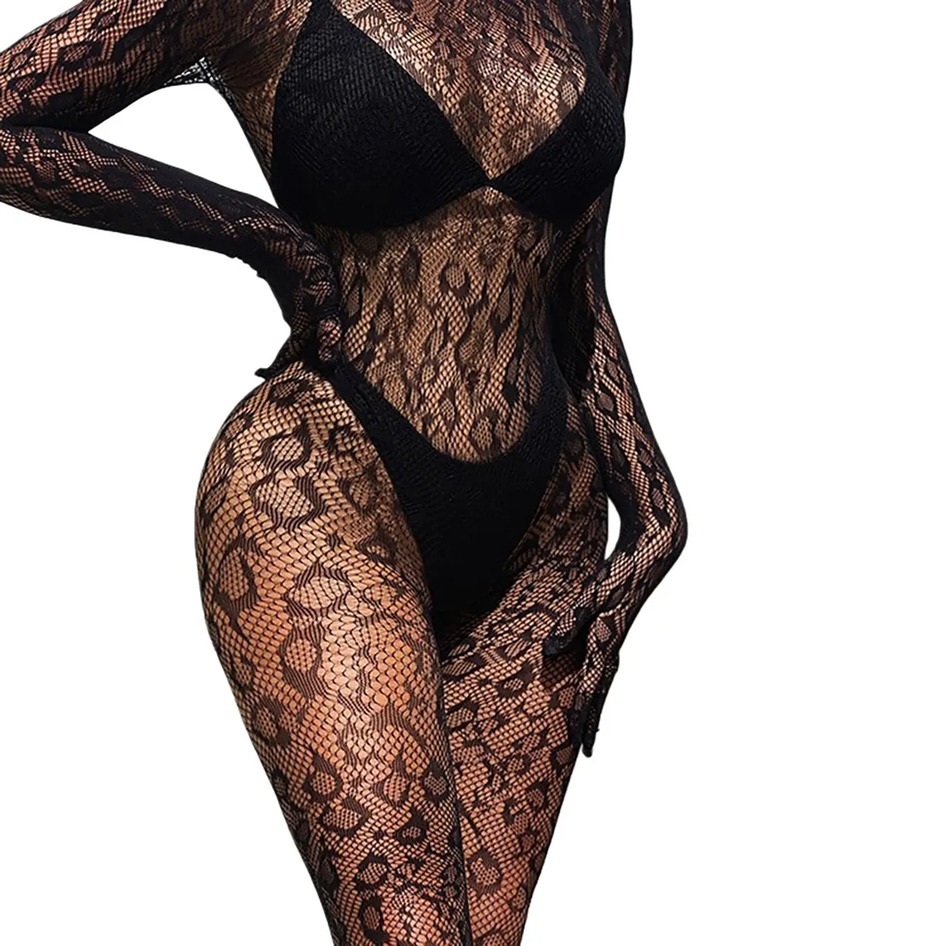 High-Quality Sexy Long-Sleeve One-Piece Bodysuit with Pantyhose Mesh Fabric Closed Crotch & Sheer Design Supplier, Manufacturers