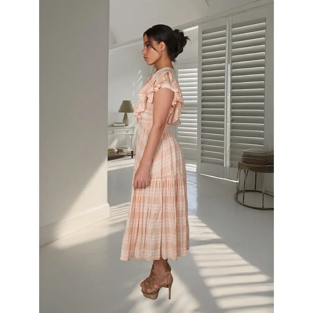 High-Quality Elegant Custom Petal Sleeve Maxi Dress: Personalized Summer Sophistication Manufacturers, Factory