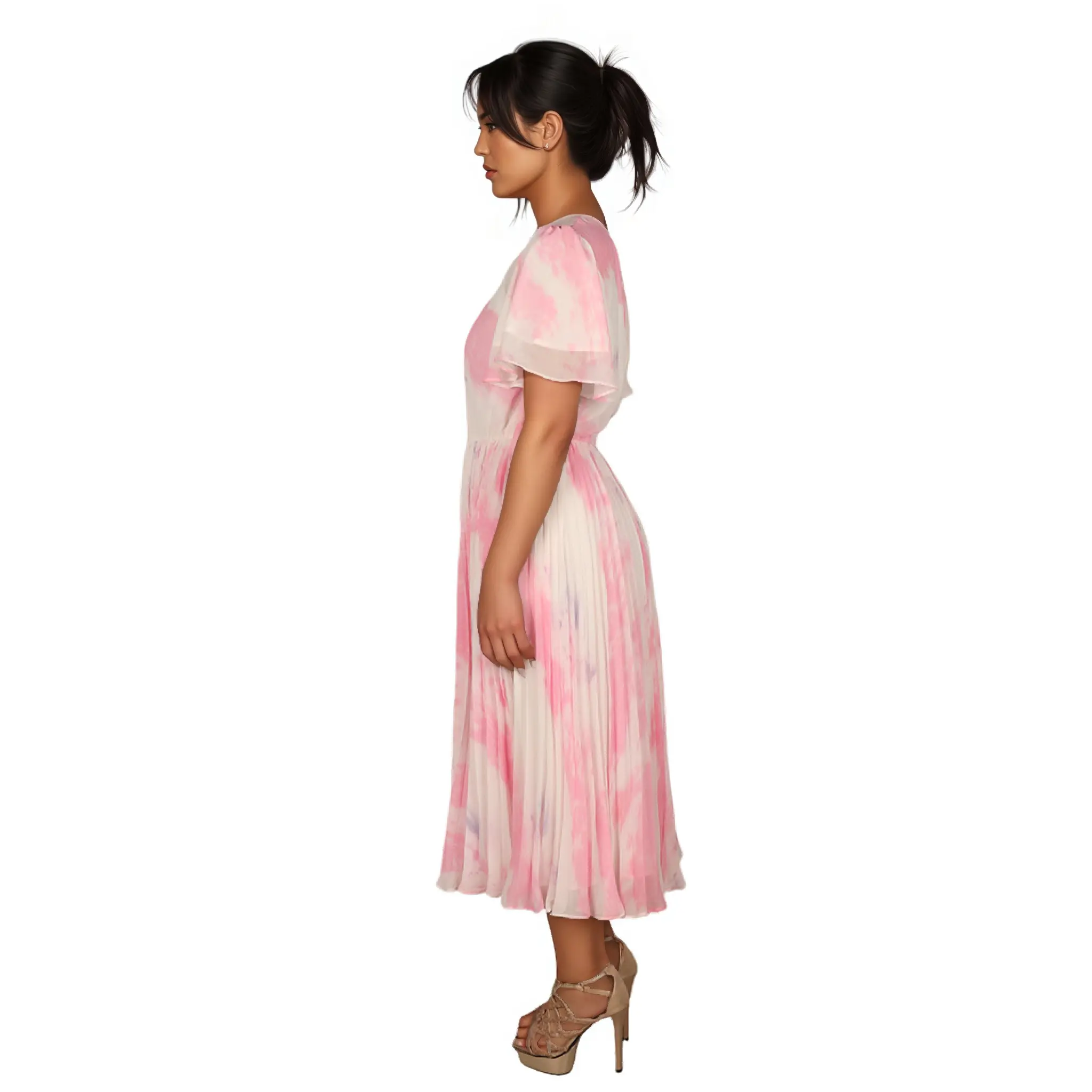 ODM New Beautiful Bright Color Rayon Tie-Dye Summer Beach and Resort Wear Dress for Women With Round Neck, Short Sleeve Dress Supplier, Factory