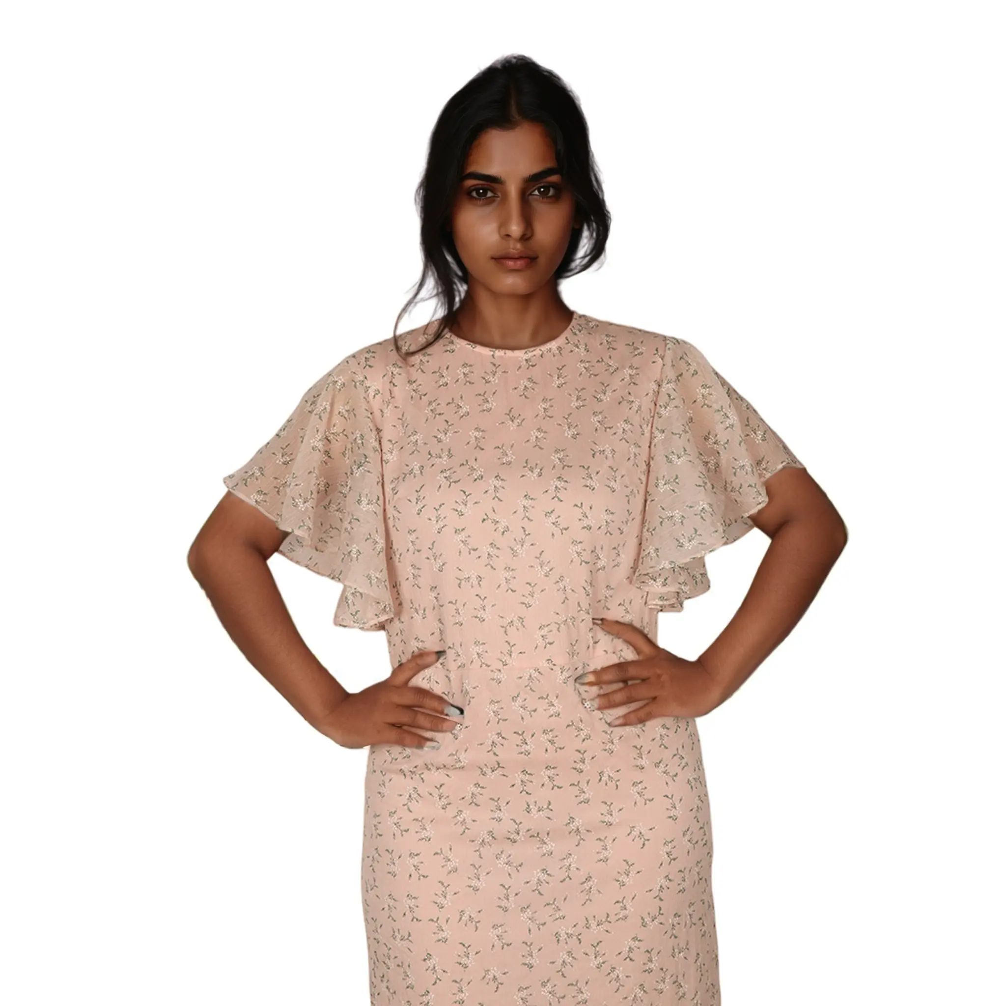 OEM Floral Printed Square Collar Short Sleeve Button Front Natural Waist Classic Fit Women's Knee-Length Casual Dress Cotton Dress Suppliers, Factories