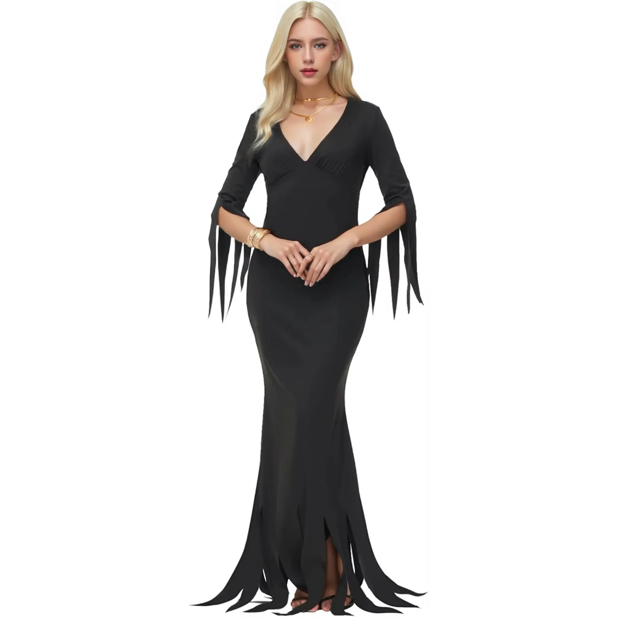 OEM Custom Womens V-Neck Bodycon Maxi Dress Adult Party Performance Costume