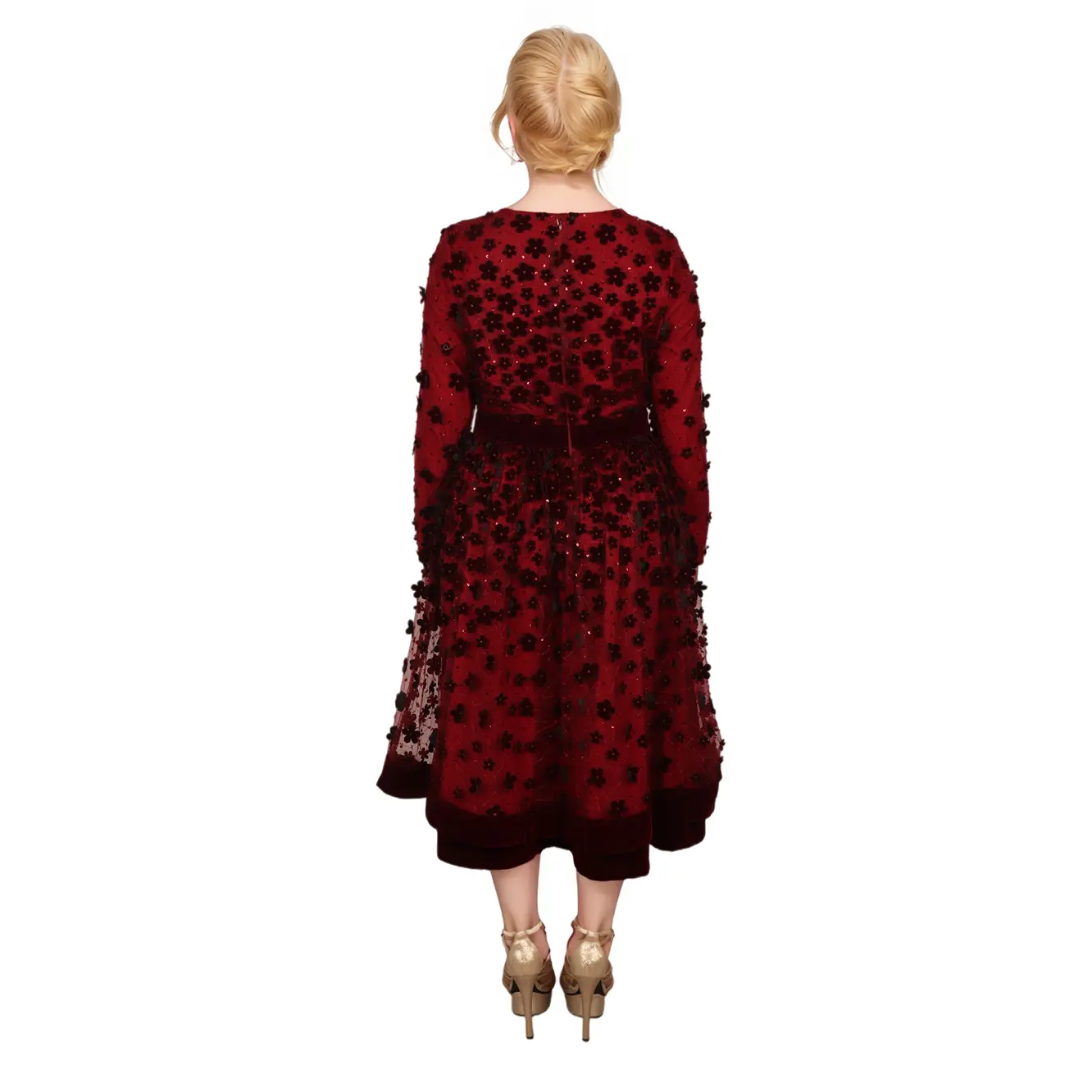 ODM Women's Velvet Long-Sleeve Dress with Floral Embellishments: Elegance Meets Comfort Supplier, Manufacturers