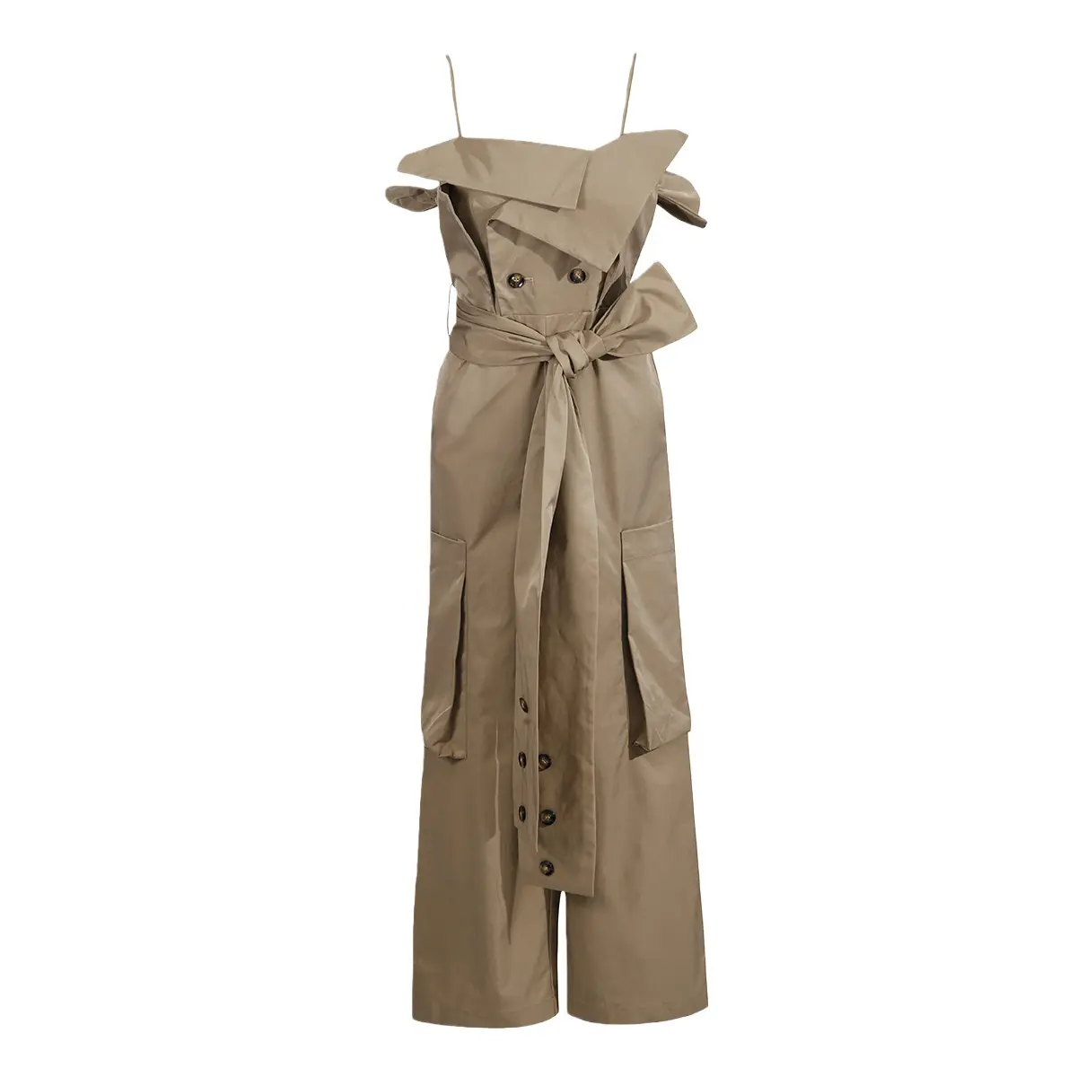 High-Quality Khaki belted waist-cinching sleeveless jumpsuit with cargo pockets, new winter 2025 style, high-end women's trousers Suppliers, Manufacturer