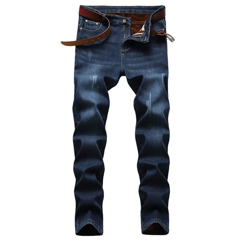 ODM 2026 New Stock Men's Solid Mid Straight Elastic Jeans Distressed Denim Woven Casual Winter Washed Manufacturers, Factory
