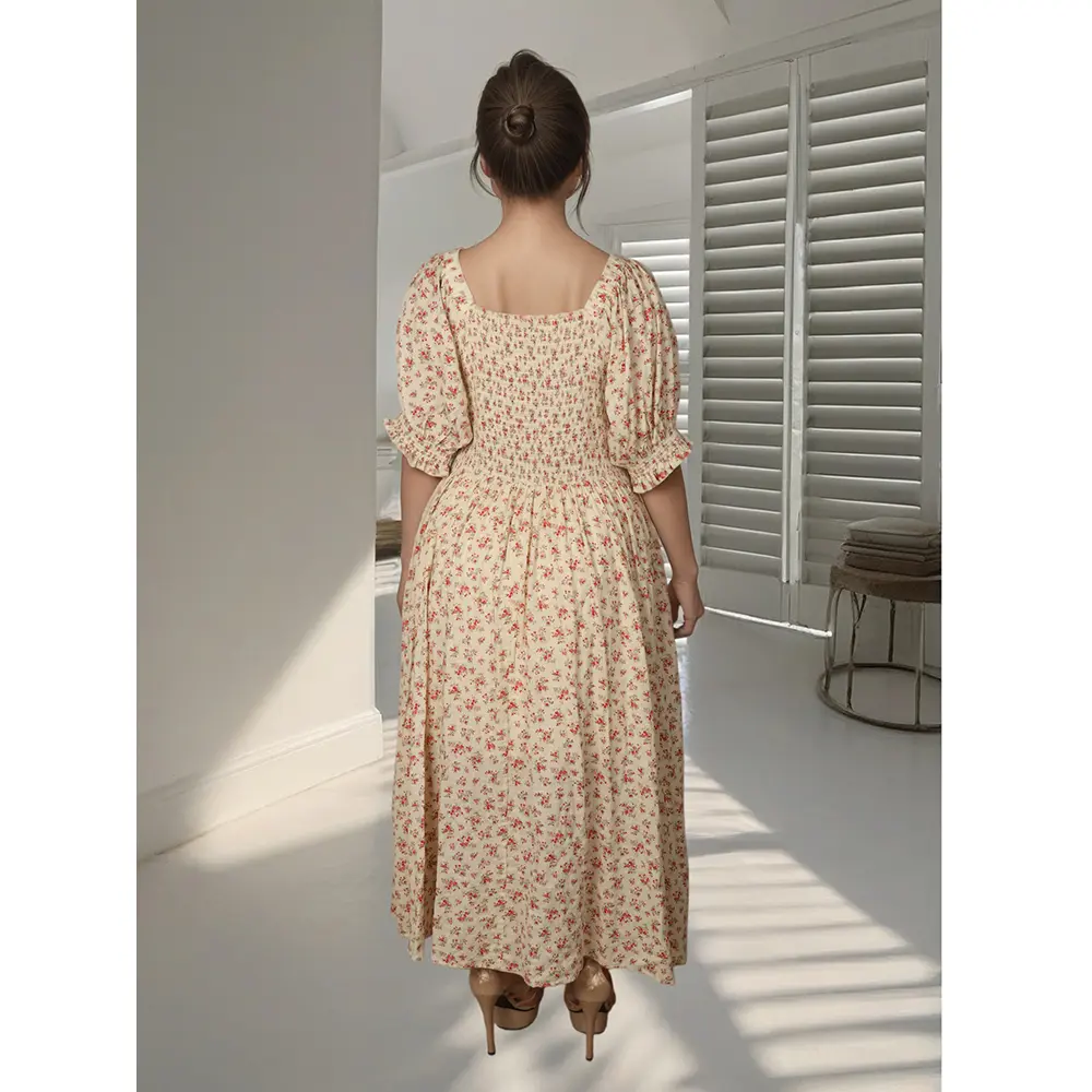 OEM Premium French Floral Short Sleeve Dress - Customizable Fit & Design Suppliers, Factory