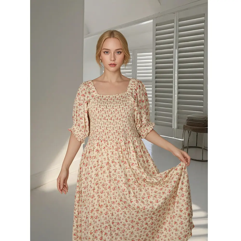 OEM Premium French Floral Short Sleeve Dress - Customizable Fit & Design Suppliers, Factory