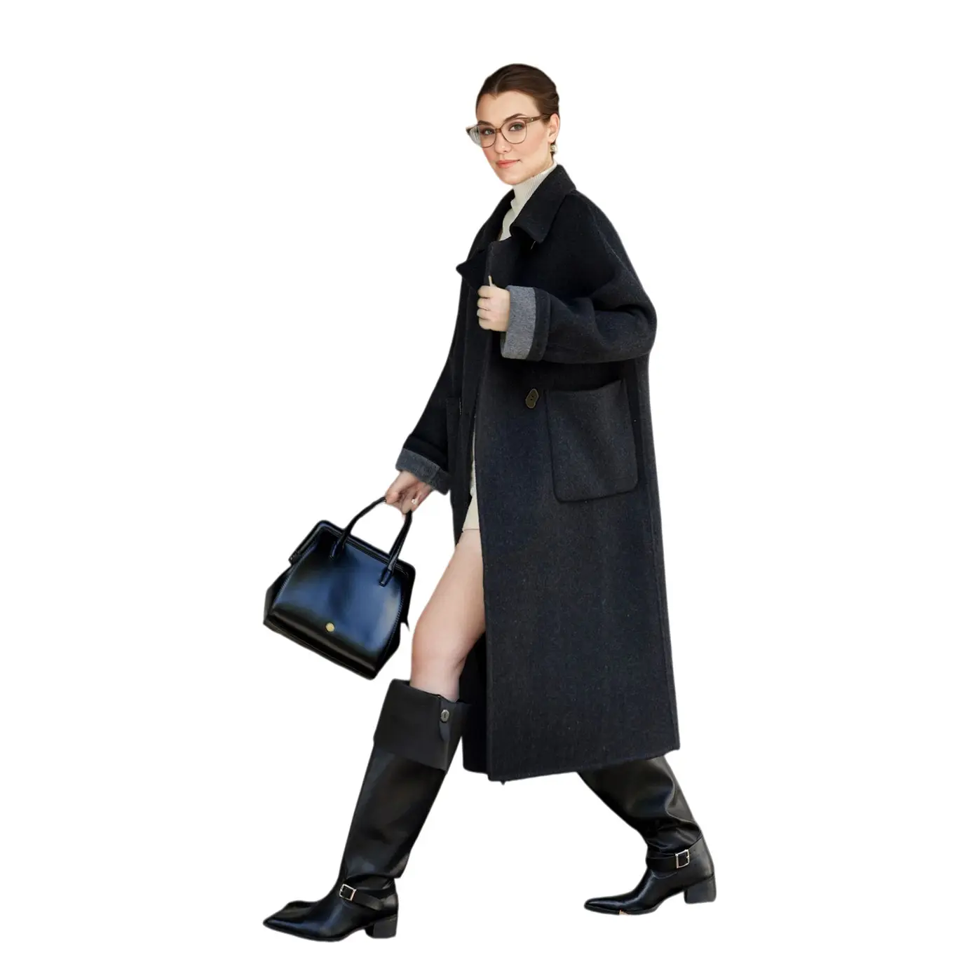 ODM Textured Drop Shoulder Sleeve Small Button Embellished Women's Overcoat With Slouchy Bag 100% Wool Coat Manufacturers, Manufacturer